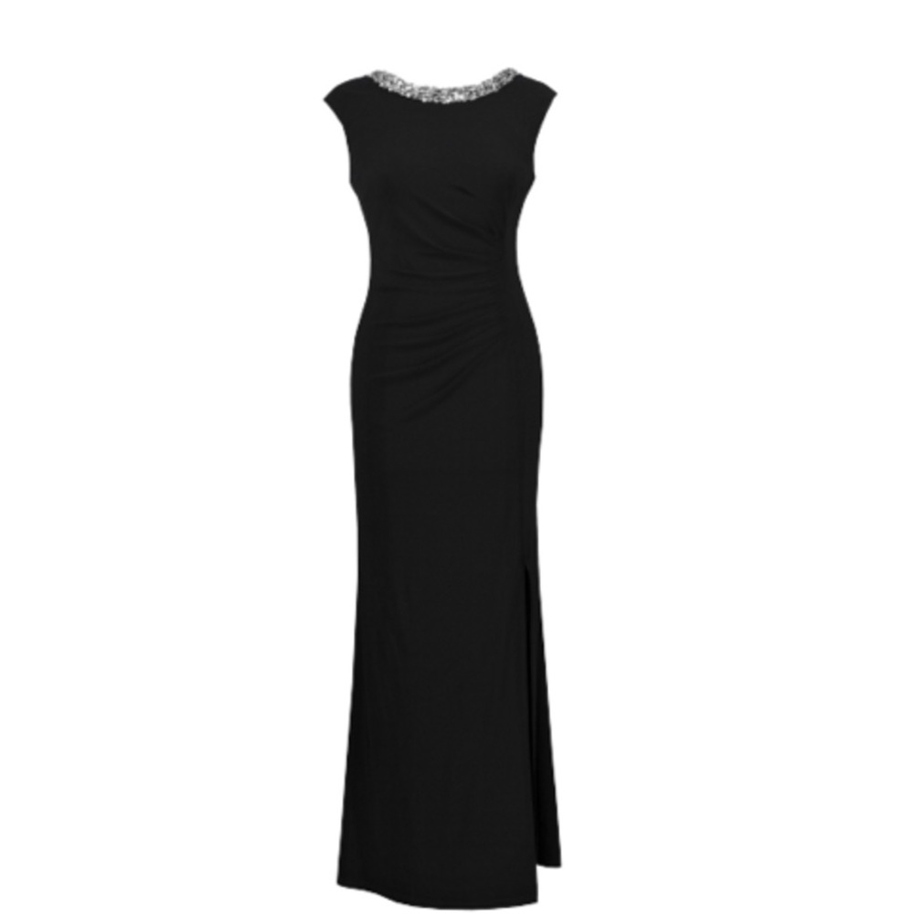 NWT Vince Camuto Jeweled Neck Side Ruching Maxi Dress Evening Gown SZ 14